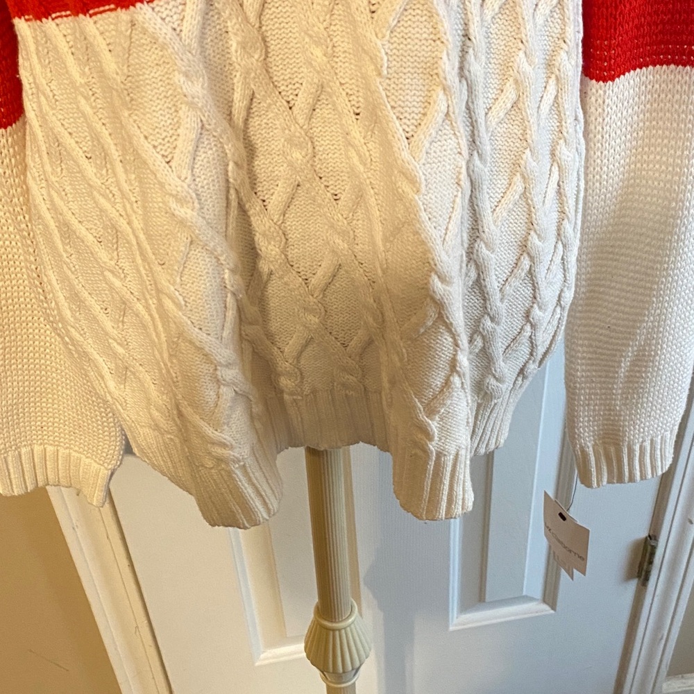 Liz Claiborne XL Red and White Cable Knit Fisherman Sweater - Picture 7 of 13